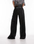 Topshop crinkle satin pull on wide leg in black Черный, 36 - фото #2