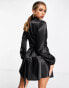 TFNC satin wrap mini dress in black