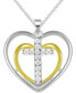 ფოტო #1 პროდუქტის Diamond Double Heart Cross Pendant Necklace (1/10 ct. t.w.) in Sterling Silver & 14k Gold-plated Sterling Silver