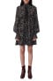 Фото #1 товара Maje Metallic Spot Print Long Sleeve Silk Blend Swing Dress Black Multi 36 US S