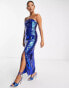 Фото #8 товара Collective the Label Petite exclusive leg split sequin midaxi dress in cobalt