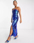 Collective the Label Petite exclusive leg split sequin midaxi dress in cobalt