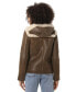 Women's Hoody Shearling Jacket, Vintage -like Nut with Beige Curly Wool