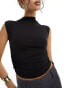 New Look ruched side tank top in off black