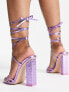 Фото #2 товара Public Desire Exclusive Wide Fit Amira block heel sandals in purple metallic