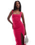 Фото #4 товара Vesper square neck thigh split midi dress in bright pink