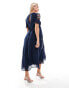 Hope & Ivy Maternity puff sleeve embroidered midi dress in navy