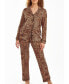 ფოტო #1 პროდუქტის Women's Chiya Modal Leopard Pajama Pant Set with Button Down Collar, 2 Piece