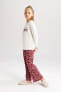 Фото #2 товара Kız Çocuk Baskılı Uzun Kollu Penye Mini Me Pijama Takımı