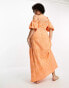 ASOS DESIGN Curve off shoulder cotton maxi dress with ruched bust detail in pink and orange gingham