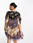 Фото #2 товара ASOS DESIGN chiffon mini smock dress with mirror trims in patchwork floral