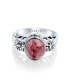 Flower Bezel Oval Gemstone Pink Rhodochrosite Boho Fashion Ring Band For Women For Teen .925 Sterling Silver