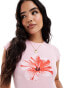 ASOS DESIGN baby tee with hibiscus floral in baby pink