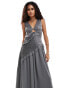 Reclaimed Vintage Limited edition midi dress in mixed fabric in grey