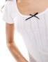 ONLY contrast trim pointelle short sleeve top in white Белый, M - EU 38 - фото #4