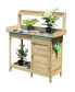 Фото #1 товара Outdoor Potting Bench Garden Wooden Work Station Metal Tabletop Cabinet Drawer