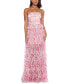 Juniors' Floral Print Ruffled Strapless Gown