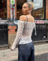 Фото #3 товара Labelrail x Daisy Birchall rosebud detail lace long sleeve top in white