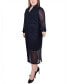 ფოტო #3 პროდუქტის Plus Size Long Sleeve Plisse Mesh Dress with Belt