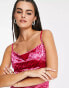 Фото #6 товара Vila velvet midi cami dress in pink burnout animal print