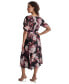 Фото #2 товара Petite Printed Ruched-Sleeve Tie-Waist Fit & Flare Dress