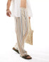 Фото #1 товара ASOS DESIGN wide beach trouser in brown heavy weight textured stripe with elasticated waist