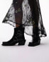 Фото #1 товара Topshop – Roxy – Biker-Stiefel im Western-Design aus hochwertigem Leder in Kroko-Schwarz