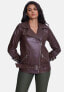 ფოტო #3 პროდუქტის Women's Genuine Leather Belted Biker Jacket,Nappa Brown