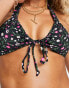 The Frolic Arianna tie front triangle bikini top in black floral Черный, 34 - фото #3