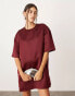 ASOS EDITION satin structured boxy t-shirt mini dress with pockets in burgundy кровавый, 38 - фото #1