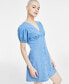 Juniors' Cotton Puff-Sleeve Babydoll Dress
