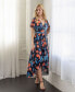 Print V Neck Belted High Low Faux Wrap Dress