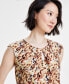 Women's Pleated-Neck Printed Sleeveless Top
