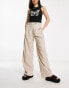 Фото #8 товара Bershka high waisted wide leg linen trousers in sand