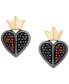 ფოტო #3 პროდუქტის Garnet (1/10 ct. t.w.) & Black Diamond (1/10 ct. t.w.) Pavé Evil Queen Heart Stud Earrings in 10k Gold & Black Rhodium-Plated Sterling Silver