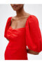 Фото #5 товара Платье женское Koton Midi Elbise Вискозное смешанное с льном с разрезом и объемным рукавом