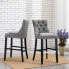 Фото #6 товара 29" Linen Tufted Buttons Upholstered Wingback Bar Stool (Set of 2)