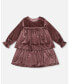 Little Girls Long Sleeve Metallic Dress With Frills Burgundy - Toddler|Child