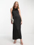 ASOS DESIGN racer neck satin slip midi dress in black