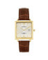 Фото #1 товара Часы Peugeot Men's 14K Gold Plated Square Watch with Brown Leather Strap