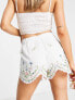 River Island co-ord scalloped hem embroidered short in white