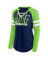 Women's College Navy, Neon Green Seattle Seahawks True to Form Raglan Lace-Up V-Neck Long Sleeve T-shirt