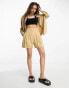 ASOS DESIGN Petite seamed waist short with linen in neutral