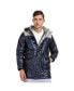 Men's Blue & Beige Zip-Front Puffer Jacket With Fur Detail