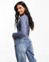 Фото #2 товара ASOS DESIGN mini v neck long sleeve top in washed waffle blue