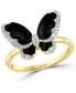 ფოტო #1 პროდუქტის EFFY Diamond (1/5 ct. t.w.) & Onyx (3-1/2-4-1/2) Butterfly Statement Ring In 14k Gold