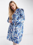 Фото #4 товара Native Youth Plus batik print oversized collar cotton mini dress in blue