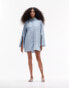 ASOS DESIGN oversized shirt dress with cape sleeve in blue stripe Серый, 38 - фото #4