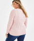 Фото #4 товара Plus Size Cotton Cable-Knit V-Neck Sweater, Created for Macy's