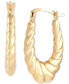 ფოტო #3 პროდუქტის Scalloped Oval Hoop Earrings in 10k Gold